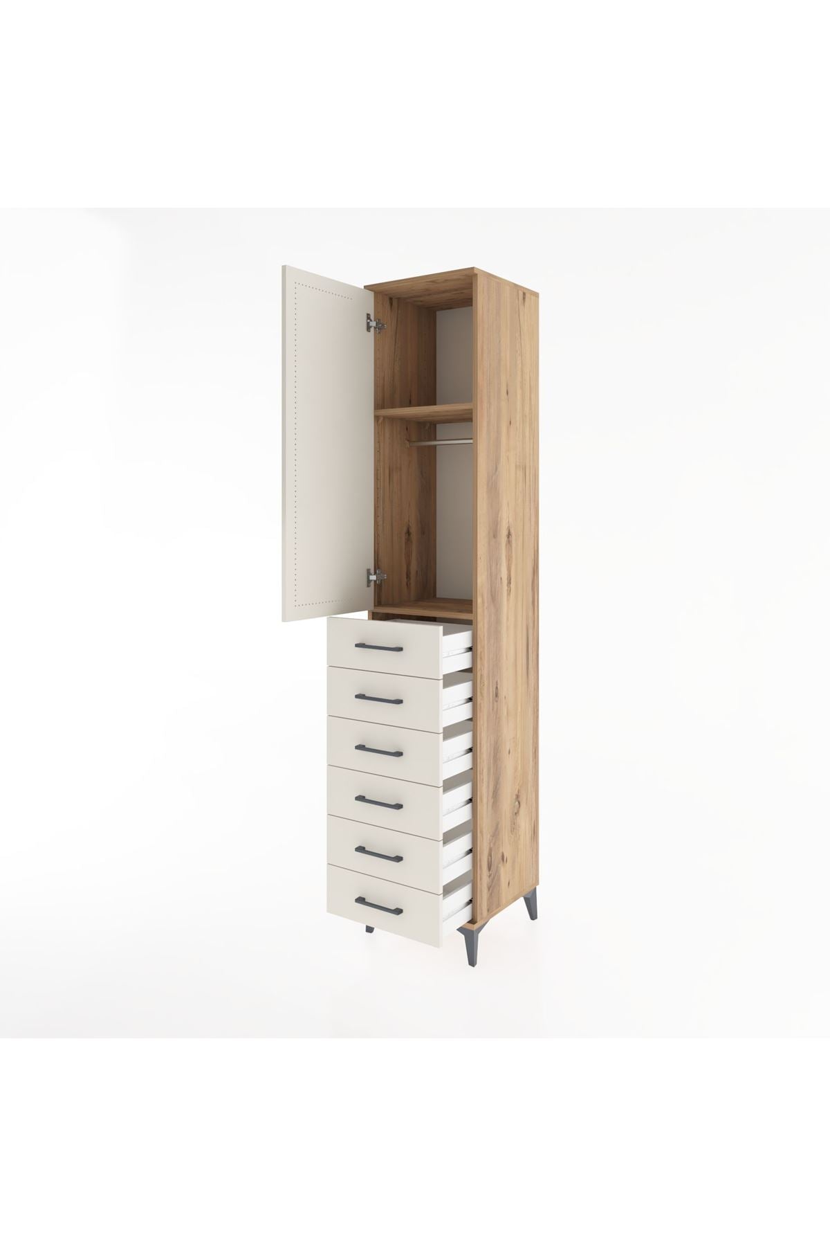 Hyperion Dolap 2 Raflı 6 Çekmeceli Tek Askılı 44x44x221 Çam-Aytaşı