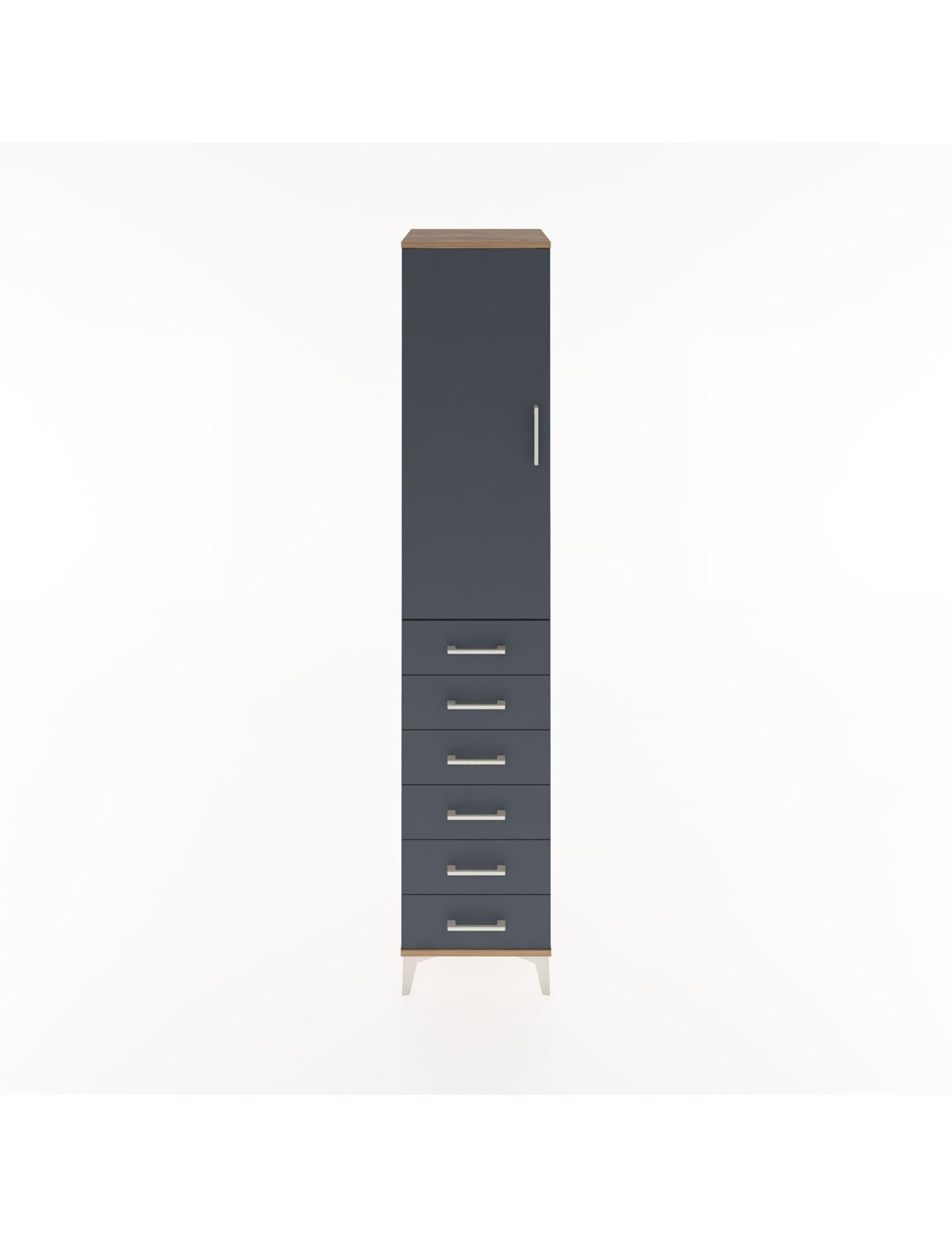 Hyperion Dolap 2 Raflı 6 Çekmeceli Tek Askılı 44x44x221 Çam-Antrasit