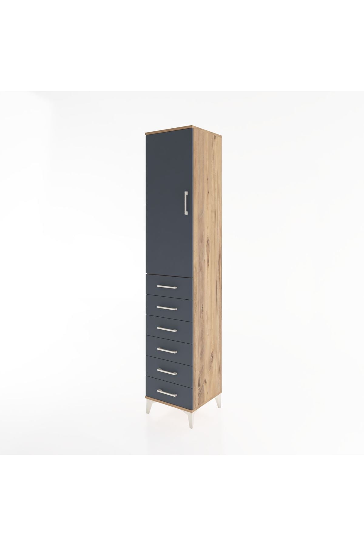 Hyperion Dolap 2 Raflı 6 Çekmeceli Tek Askılı 44x44x221 Çam-Antrasit