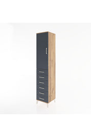 Hyperion Dolap 2 Raflı 6 Çekmeceli Tek Askılı 44x44x221 Çam-Antrasit