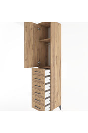 Hyperion Dolap 2 Raflı 6 Çekmeceli Tek Askılı 44x44x221 Çam-Çam