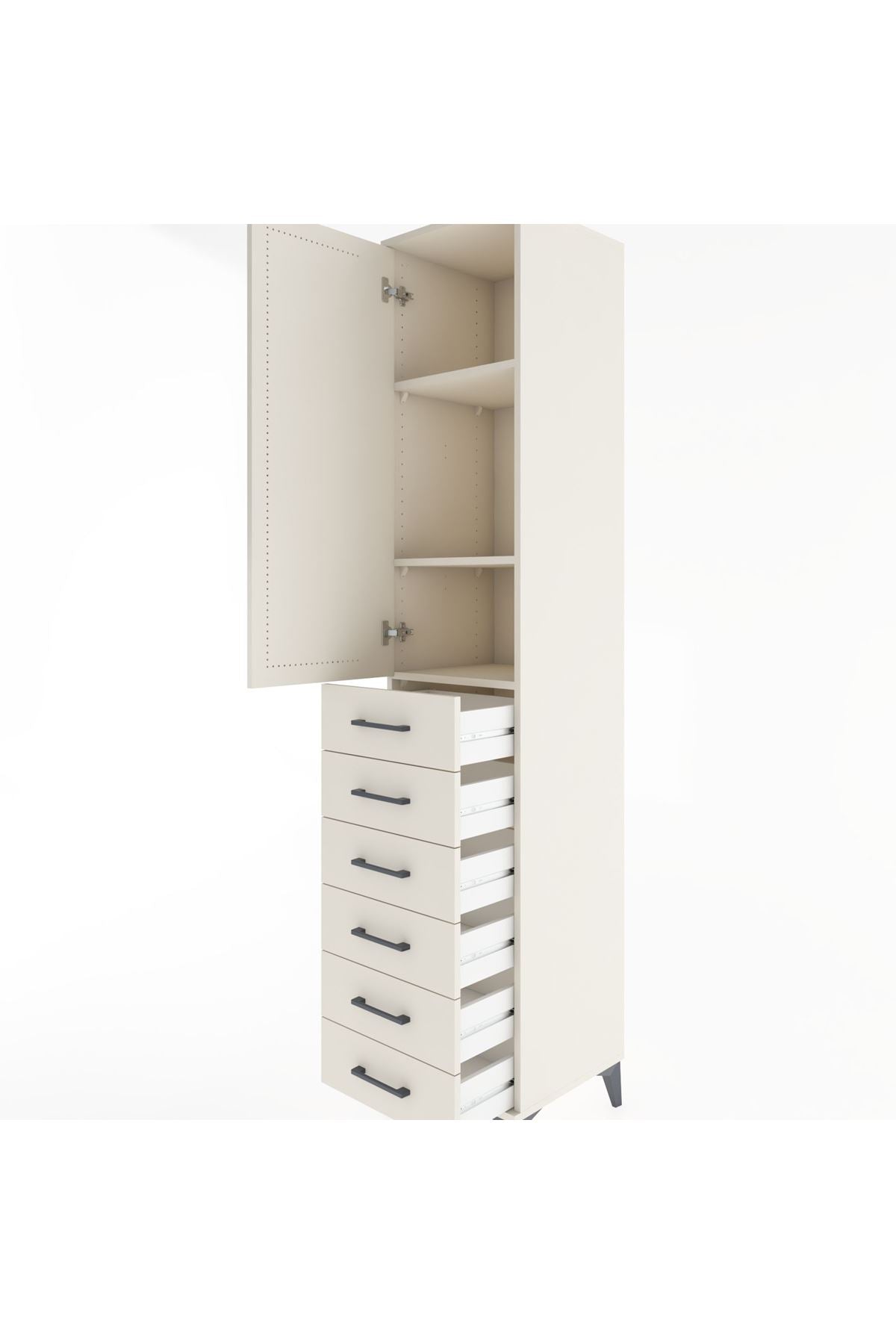 Hyperion Dolap 3 Raflı 6 Çekmeceli Tek Kapaklı 44x44x221 Aytaşı-Aytaşı