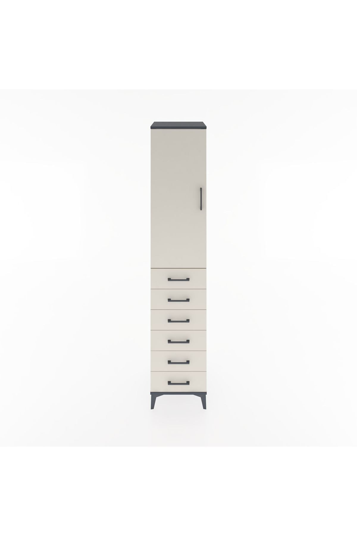 Hyperion Dolap 3 Raflı 6 Çekmeceli Tek Kapaklı 44x44x221 Antrasit-Aytaşı