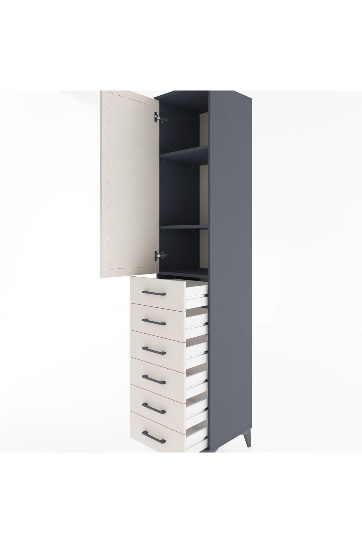 Hyperion Dolap 3 Raflı 6 Çekmeceli Tek Kapaklı 44x44x221 Antrasit-Aytaşı