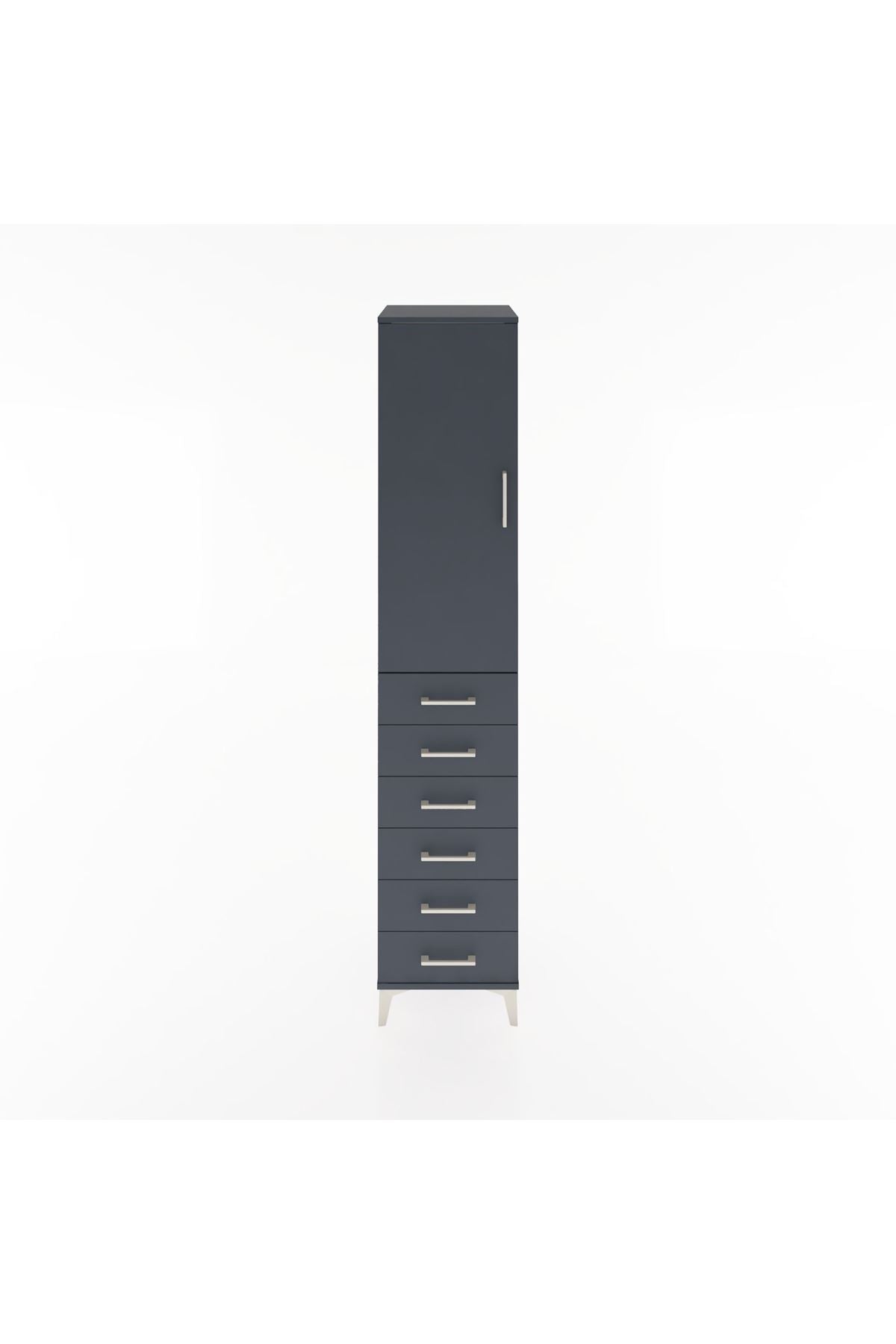 Hyperion Dolap 3 Raflı 6 Çekmeceli Tek Kapaklı 44x44x221 Antrasit-Antrasit