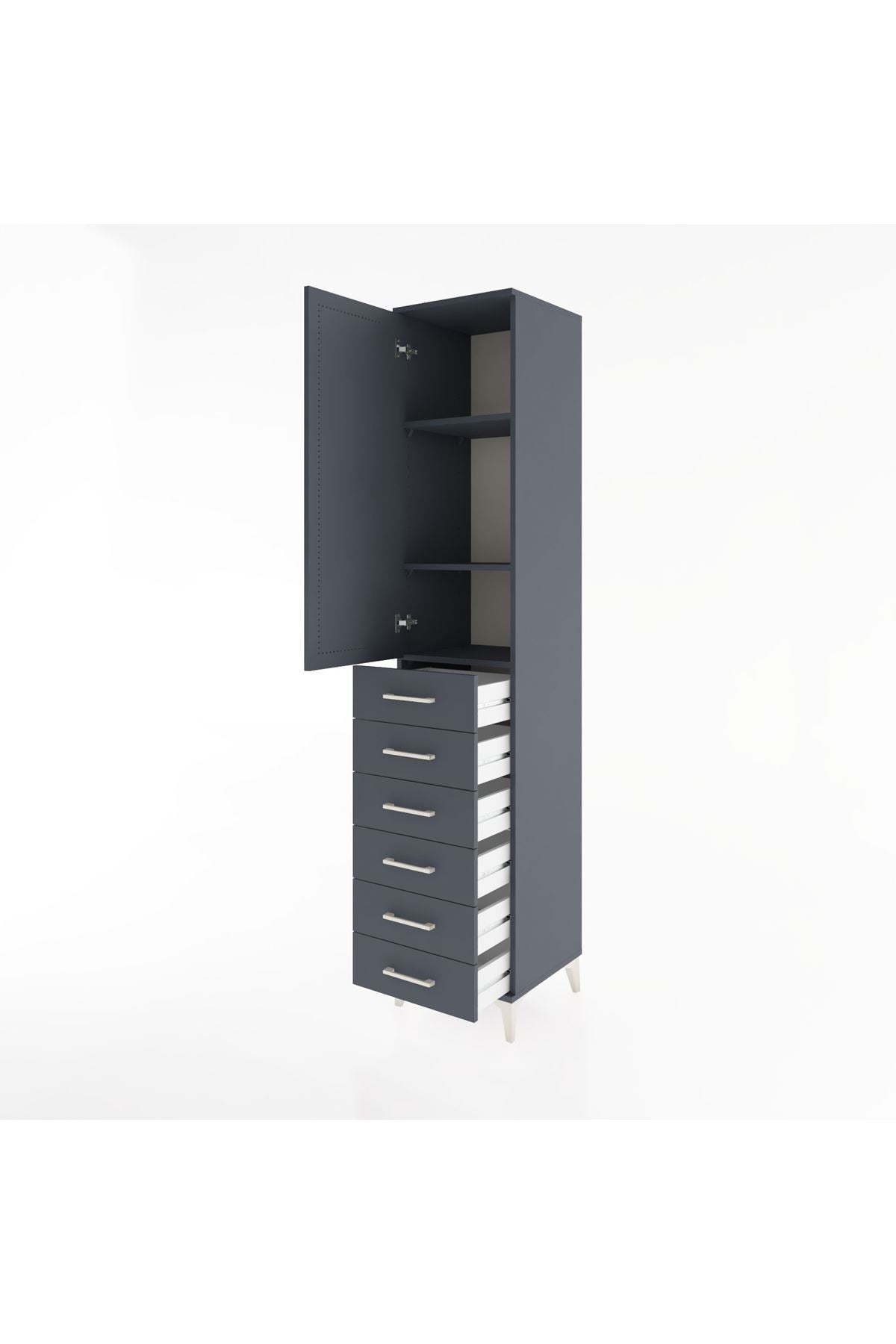 Hyperion Dolap 3 Raflı 6 Çekmeceli Tek Kapaklı 44x44x221 Antrasit-Antrasit