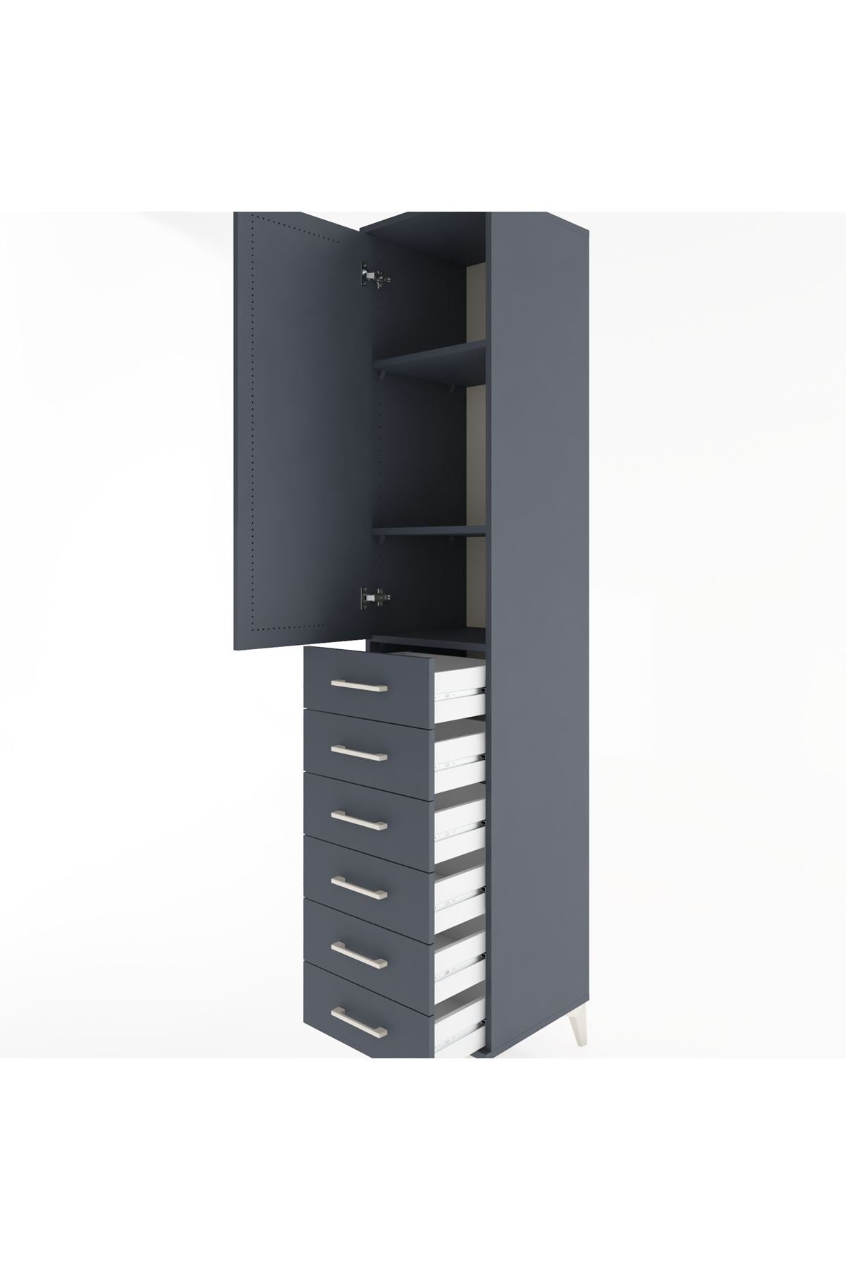 Hyperion Dolap 3 Raflı 6 Çekmeceli Tek Kapaklı 44x44x221 Antrasit-Antrasit