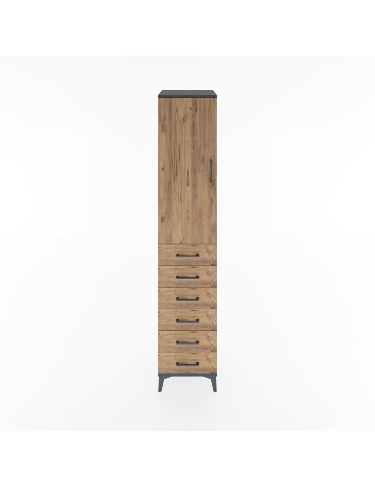 Hyperion Dolap 3 Raflı 6 Çekmeceli Tek Kapaklı 44x44x221 Antrasit-Çam