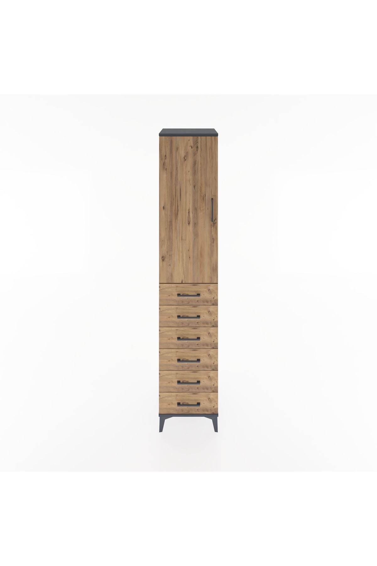 Hyperion Dolap 3 Raflı 6 Çekmeceli Tek Kapaklı 44x44x221 Antrasit-Çam