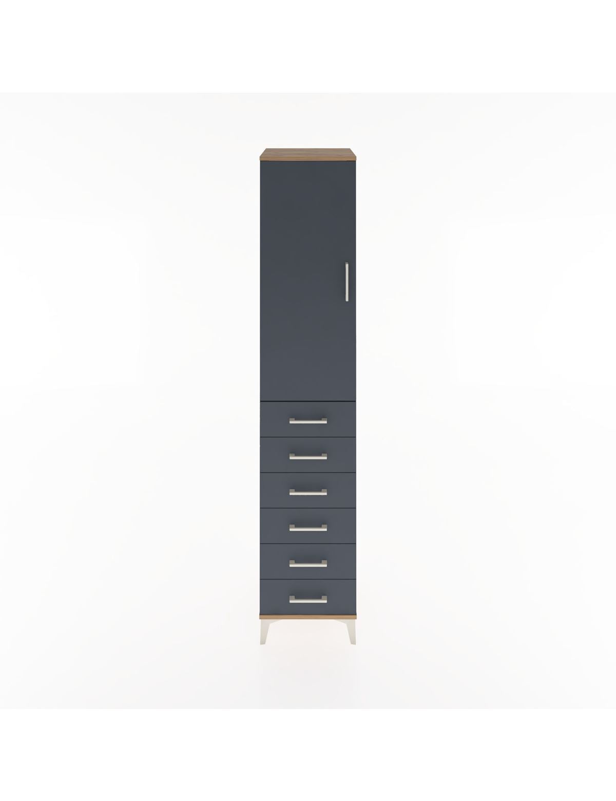 Hyperion Dolap 3 Raflı 6 Çekmeceli Tek Kapaklı 44x44x221 Çam-Antrasit