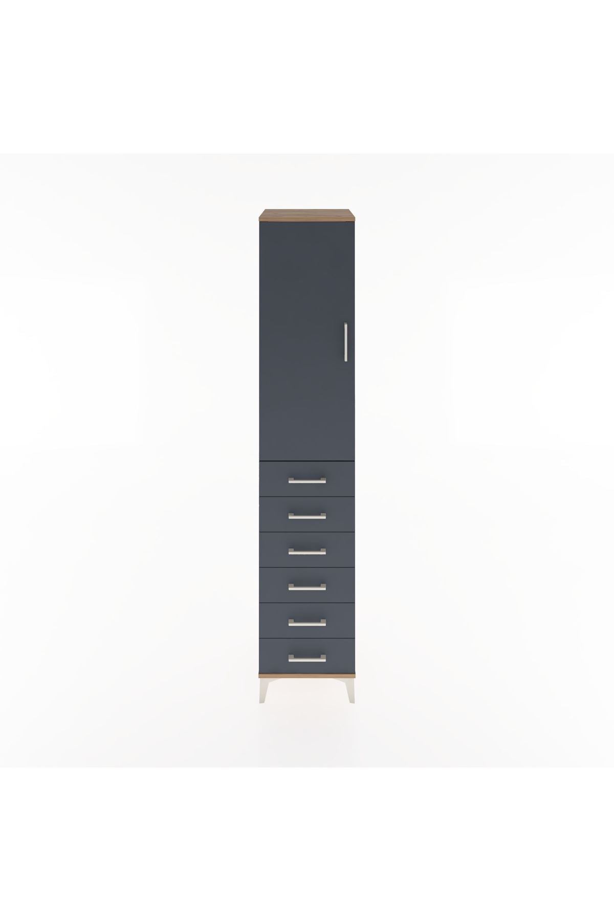 Hyperion Dolap 3 Raflı 6 Çekmeceli Tek Kapaklı 44x44x221 Çam-Antrasit