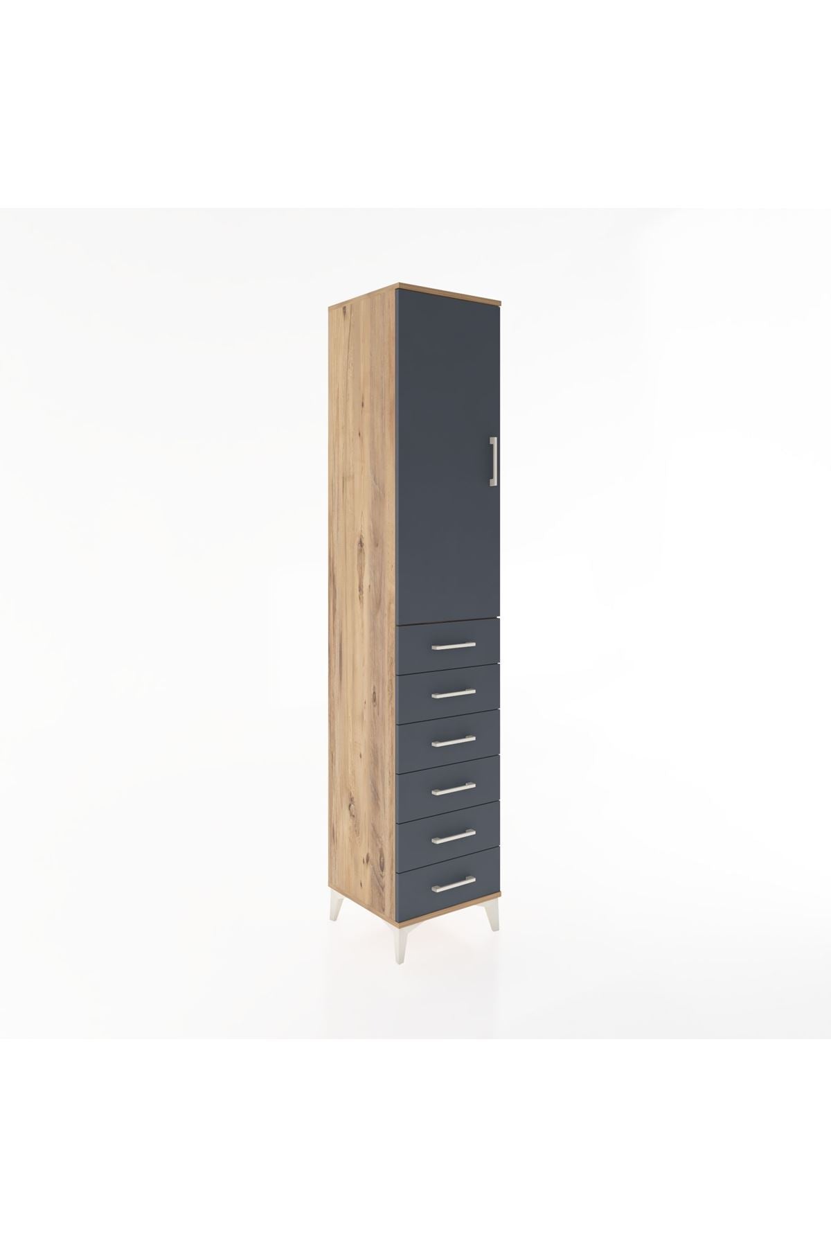 Hyperion Dolap 3 Raflı 6 Çekmeceli Tek Kapaklı 44x44x221 Çam-Antrasit