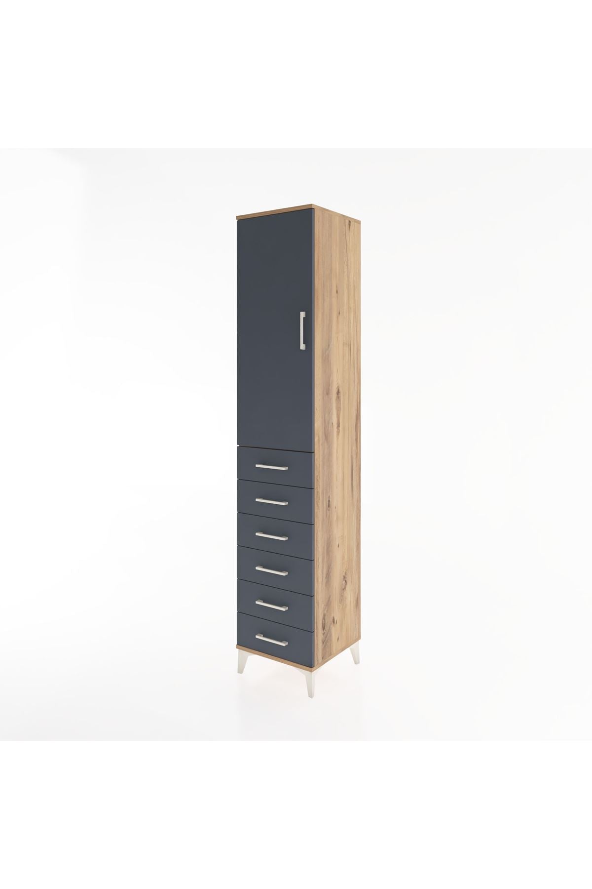 Hyperion Dolap 3 Raflı 6 Çekmeceli Tek Kapaklı 44x44x221 Çam-Antrasit