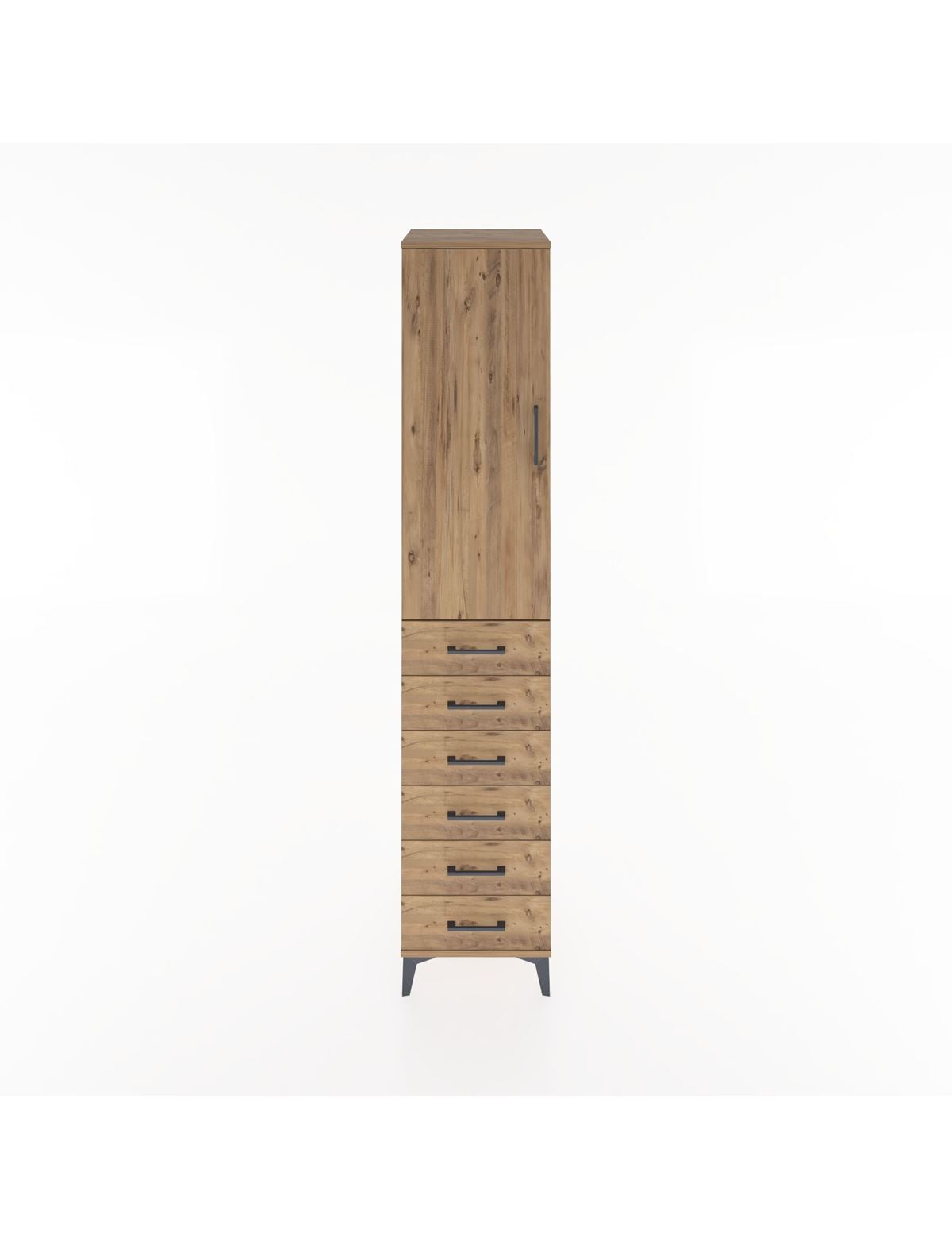 Hyperion Dolap 3 Raflı 6 Çekmeceli Tek Kapaklı 44x44x221 Çam-Çam