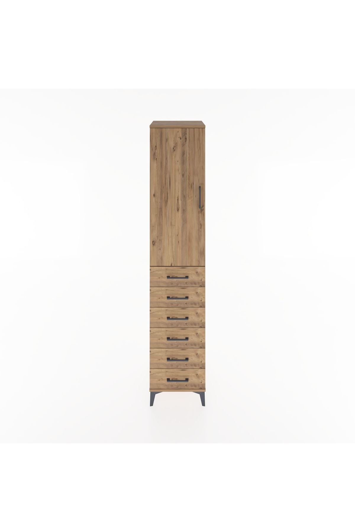 Hyperion Dolap 3 Raflı 6 Çekmeceli Tek Kapaklı 44x44x221 Çam-Çam