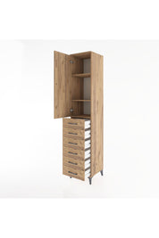 Hyperion Dolap 3 Raflı 6 Çekmeceli Tek Kapaklı 44x44x221 Çam-Çam