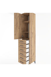 Hyperion Dolap 3 Raflı 6 Çekmeceli Tek Kapaklı 44x44x221 Çam-Çam