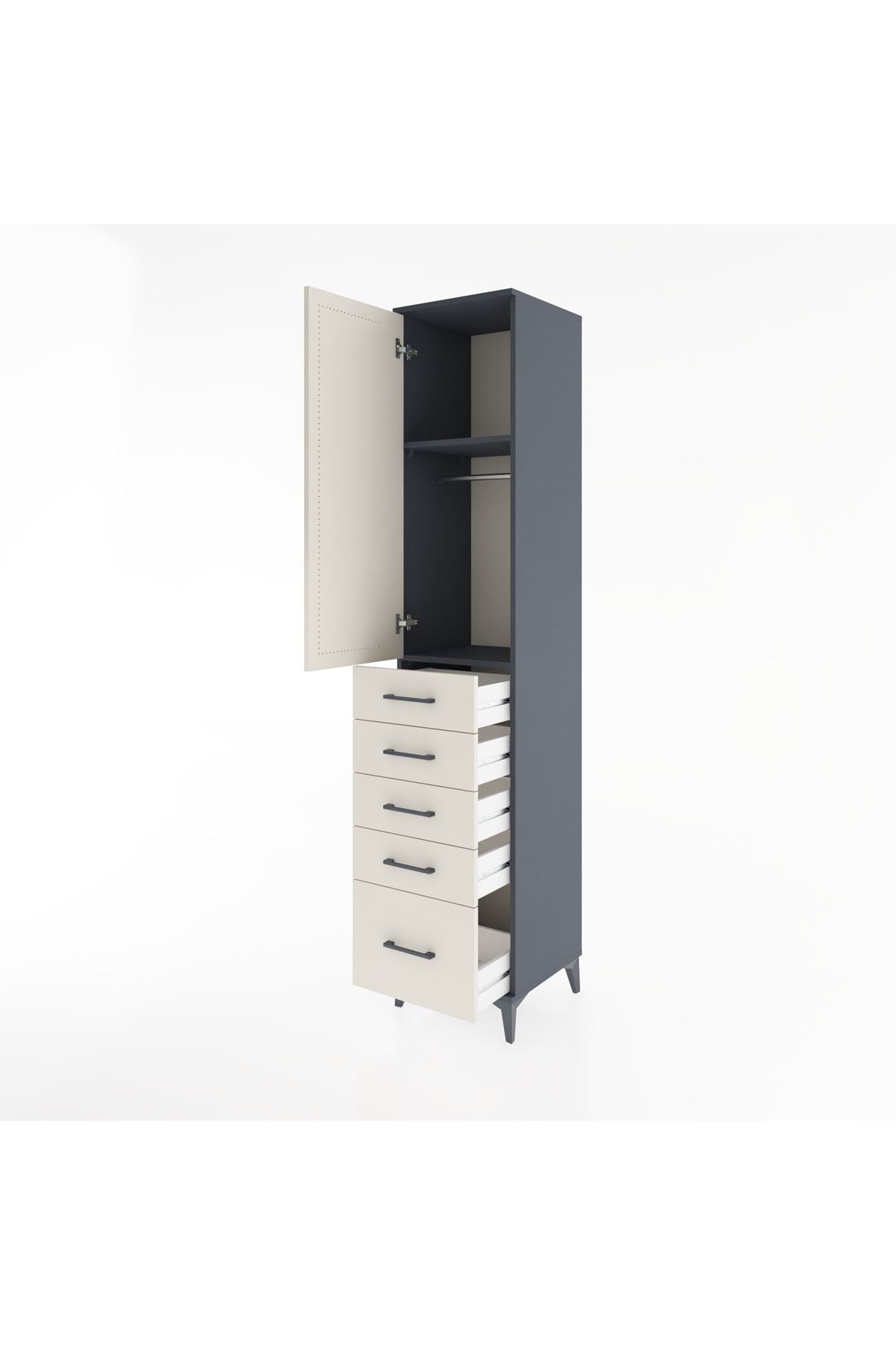 Hyperion Dolap 2 Raflı 5 Çekmeceli Tek Askılı 44x44x221 - S61M110V4B