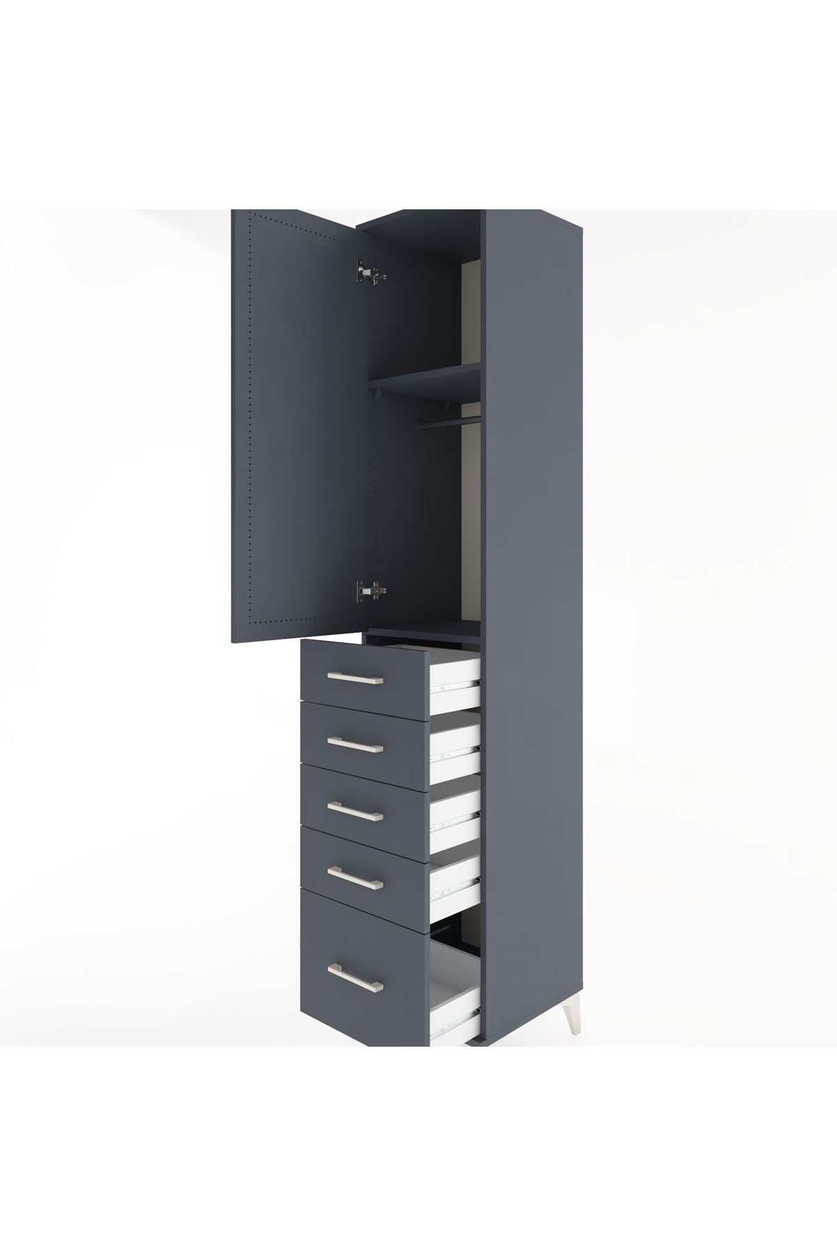 Hyperion Dolap 2 Raflı 5 Çekmeceli Tek Askılı 44x44x221 Antrasit-Antrasit