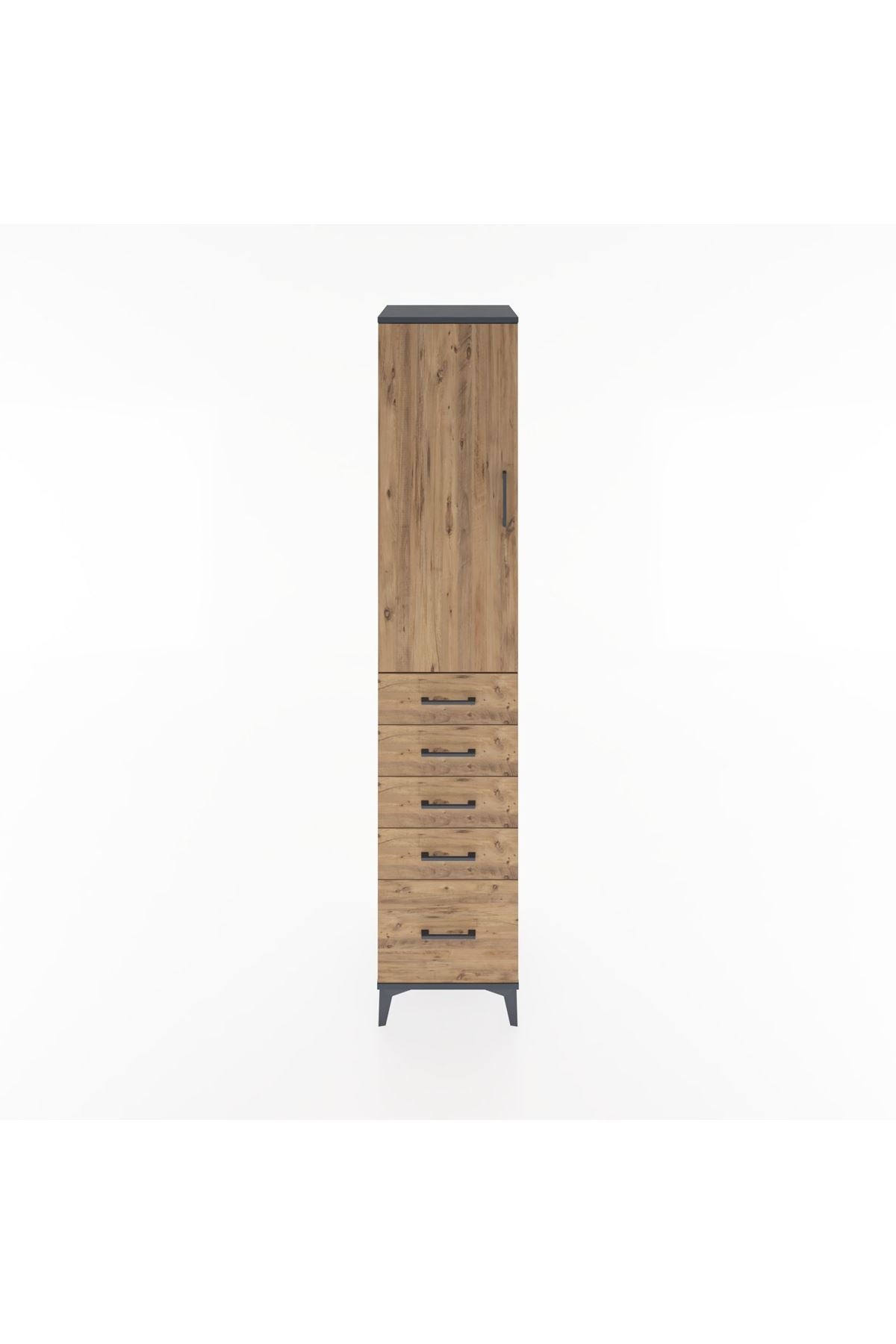 Hyperion Dolap 2 Raflı 5 Çekmeceli Tek Askılı 44x44x221 Antrasit-Çam