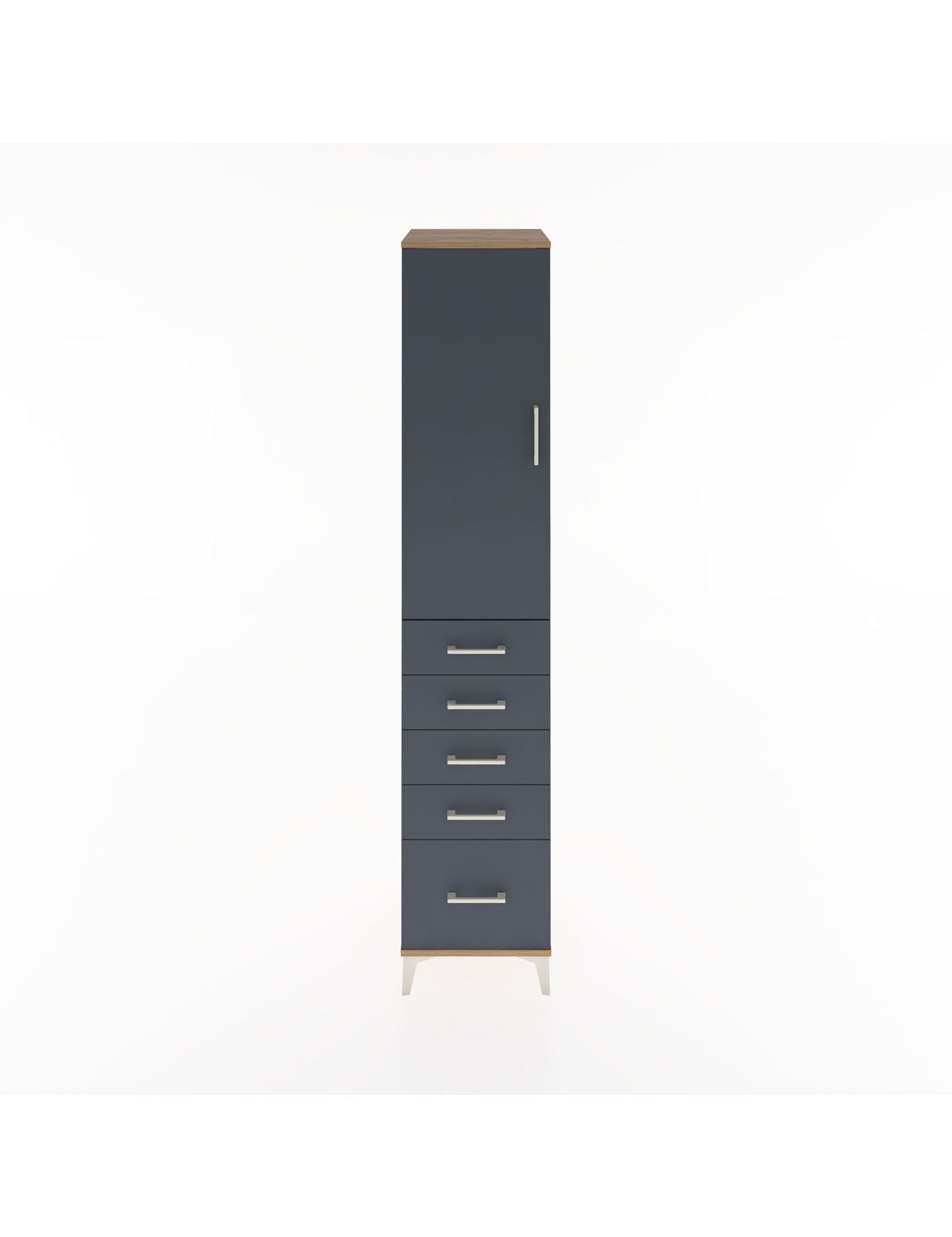 Hyperion Dolap 2 Raflı 5 Çekmeceli Tek Askılı 44x44x221 Çam-Antrasit