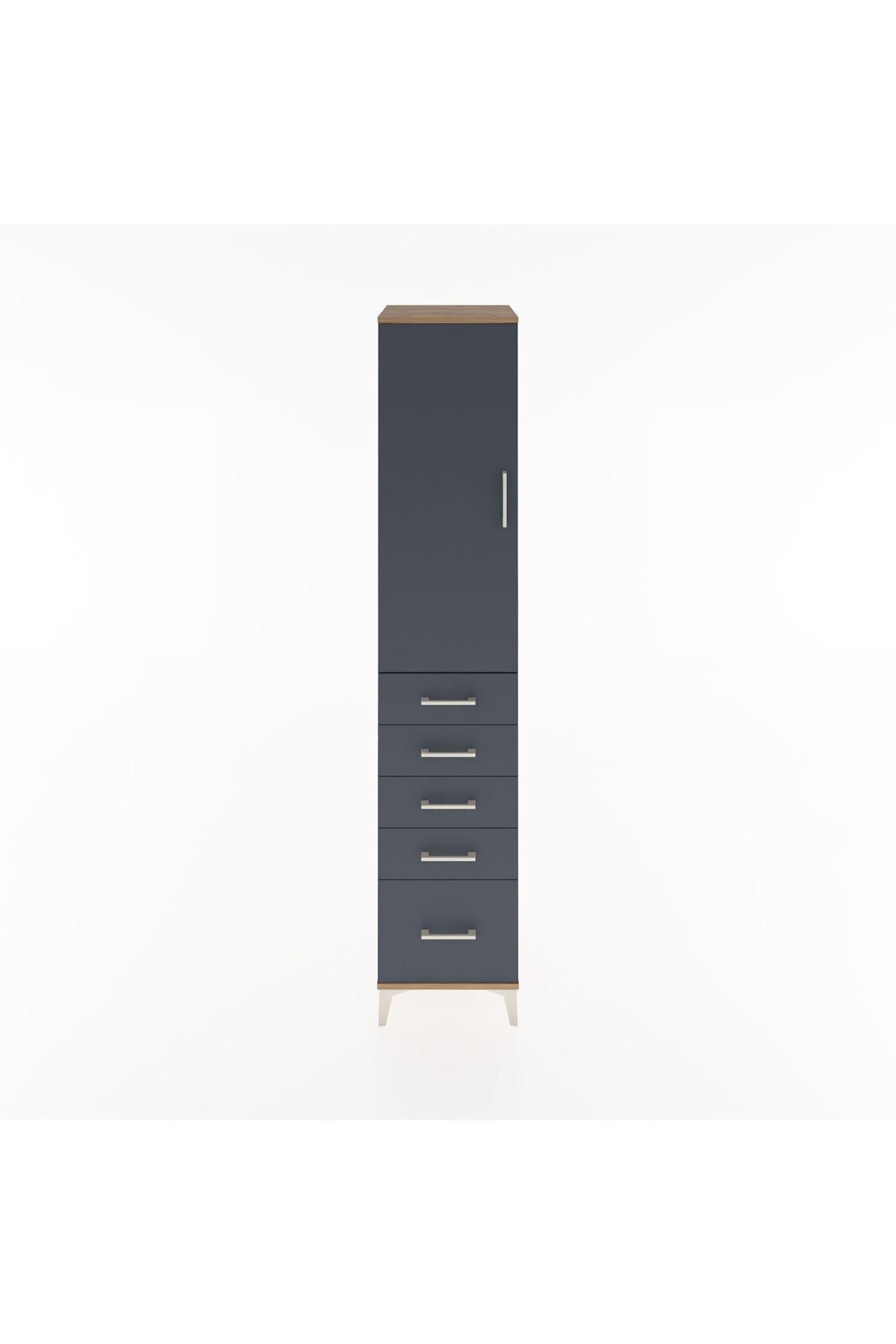 Hyperion Dolap 2 Raflı 5 Çekmeceli Tek Askılı 44x44x221 Çam-Antrasit