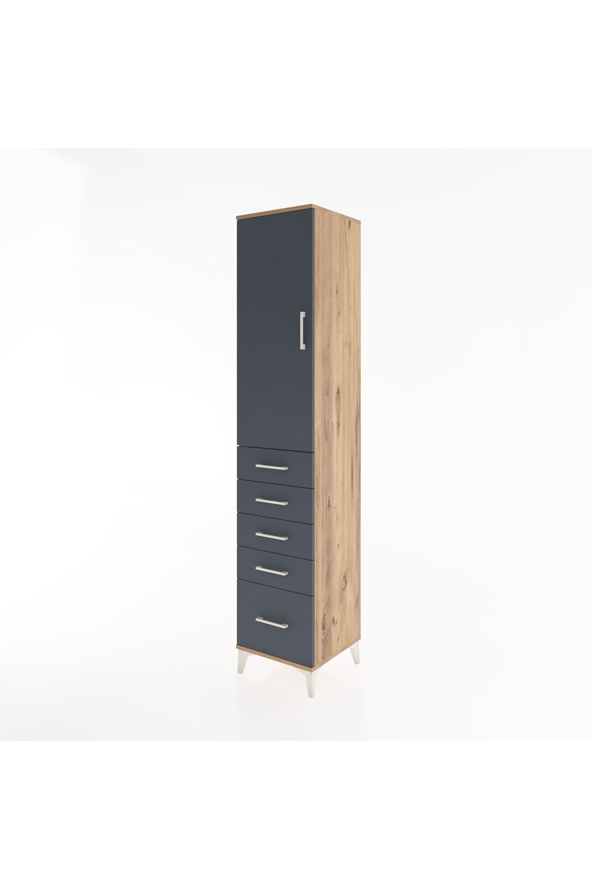 Hyperion Dolap 2 Raflı 5 Çekmeceli Tek Askılı 44x44x221 Çam-Antrasit