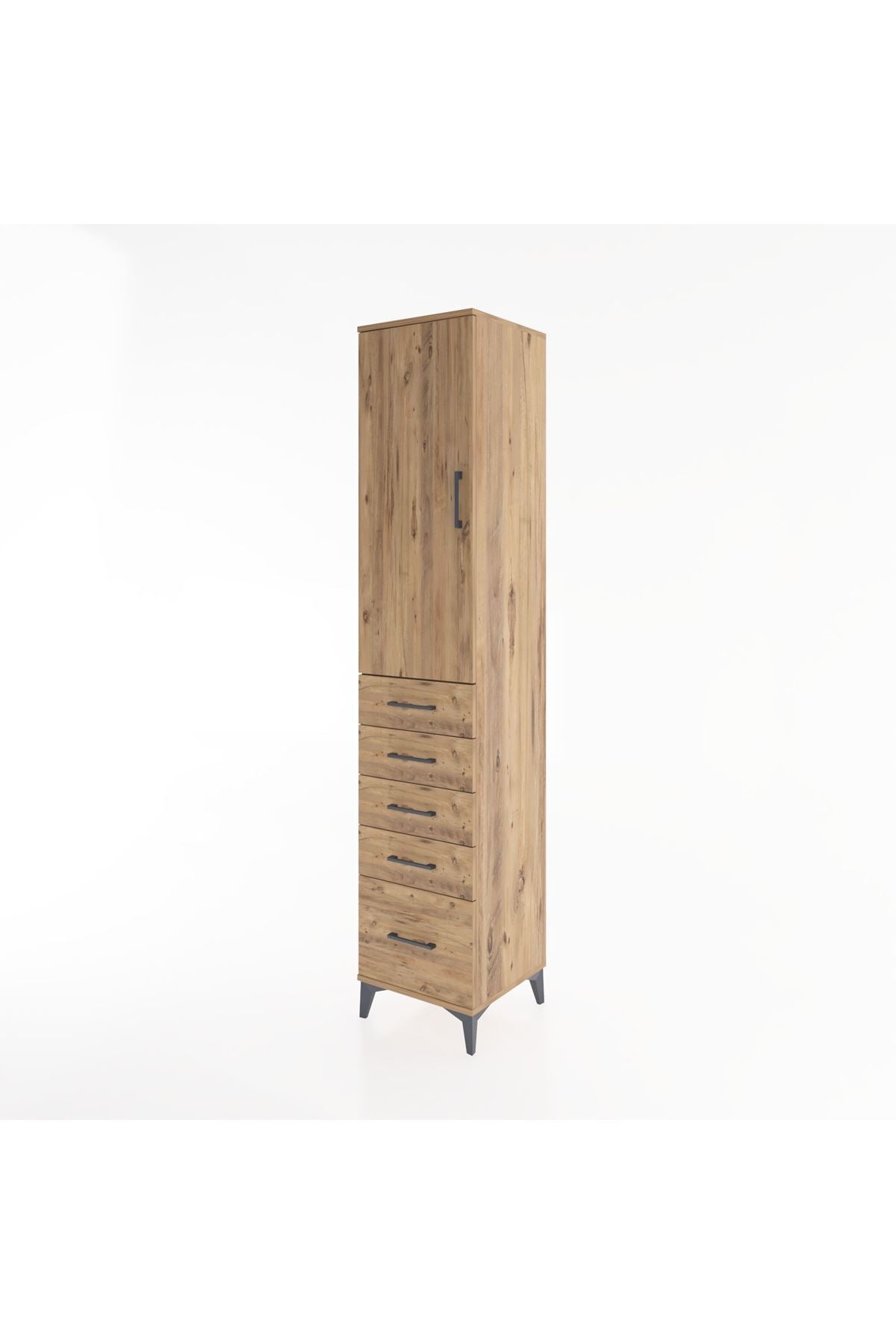 Hyperion Dolap 2 Raflı 5 Çekmeceli Tek Askılı 44x44x221 Çam-Çam