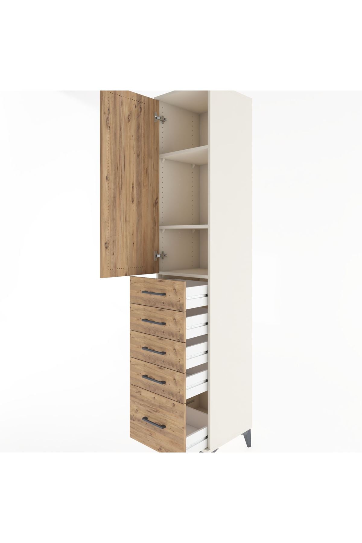 Hyperion Dolap 3 Raflı 5 Çekmeceli Tek Kapaklı 44x44x221 Aytaşı-Çam