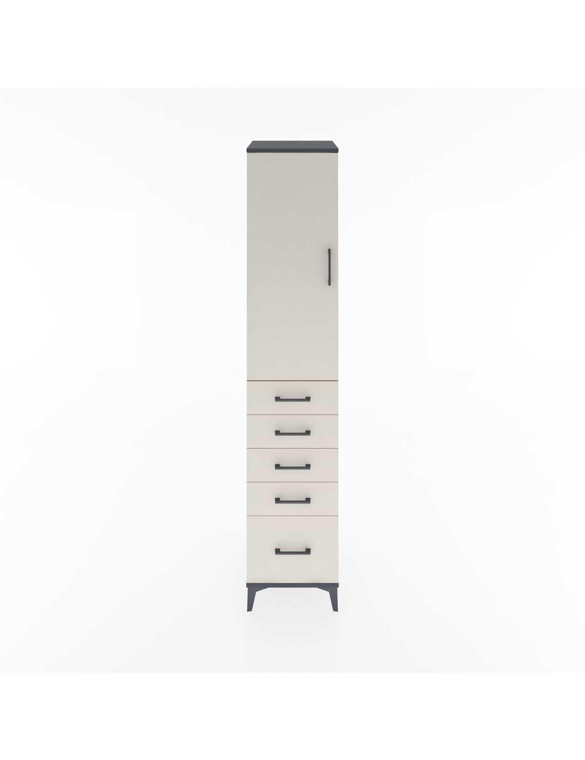 Hyperion Dolap 3 Raflı 5 Çekmeceli Tek Kapaklı 44x44x221 Antrasit-Aytaşı