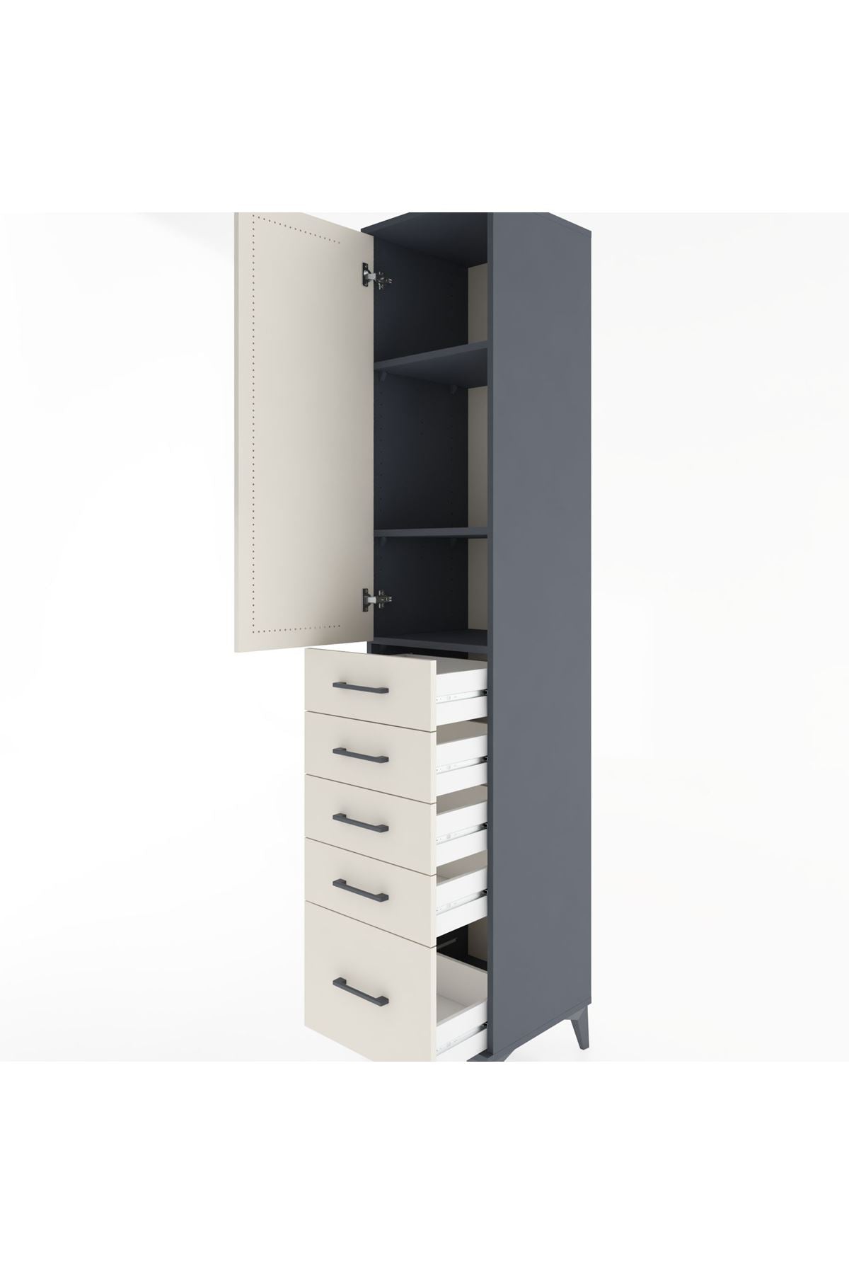 Hyperion Dolap 3 Raflı 5 Çekmeceli Tek Kapaklı 44x44x221 Antrasit-Aytaşı