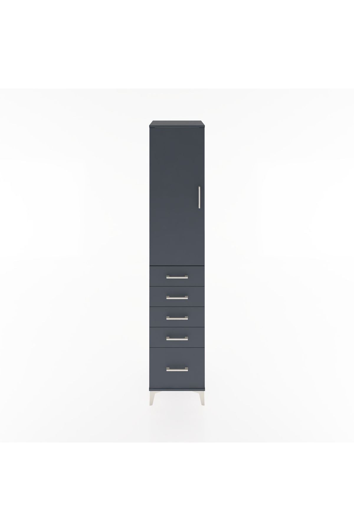 Hyperion Dolap 3 Raflı 5 Çekmeceli Tek Kapaklı 44x44x221 Antrasit-Antrasit