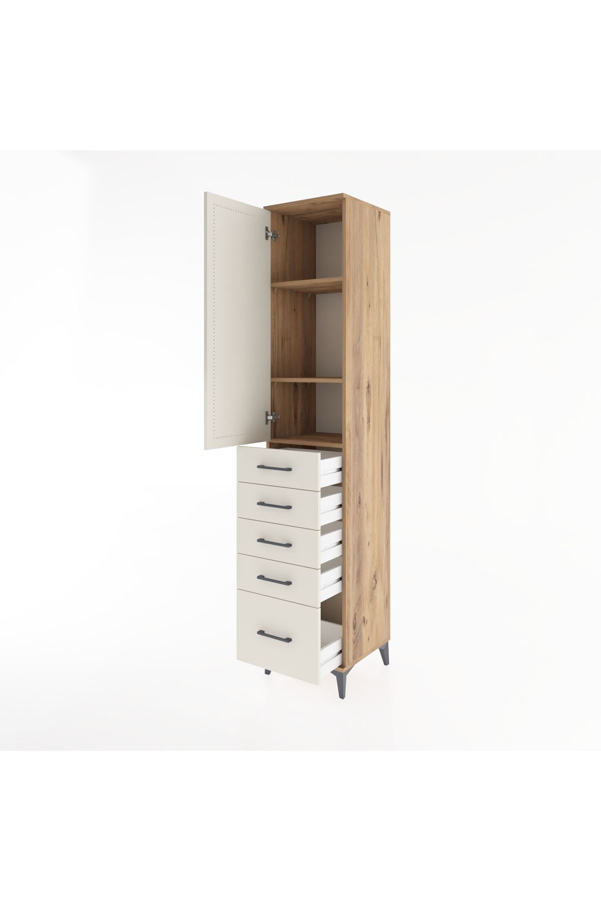 Hyperion Dolap 3 Raflı 5 Çekmeceli Tek Kapaklı 44x44x221 Çam-Aytaşı