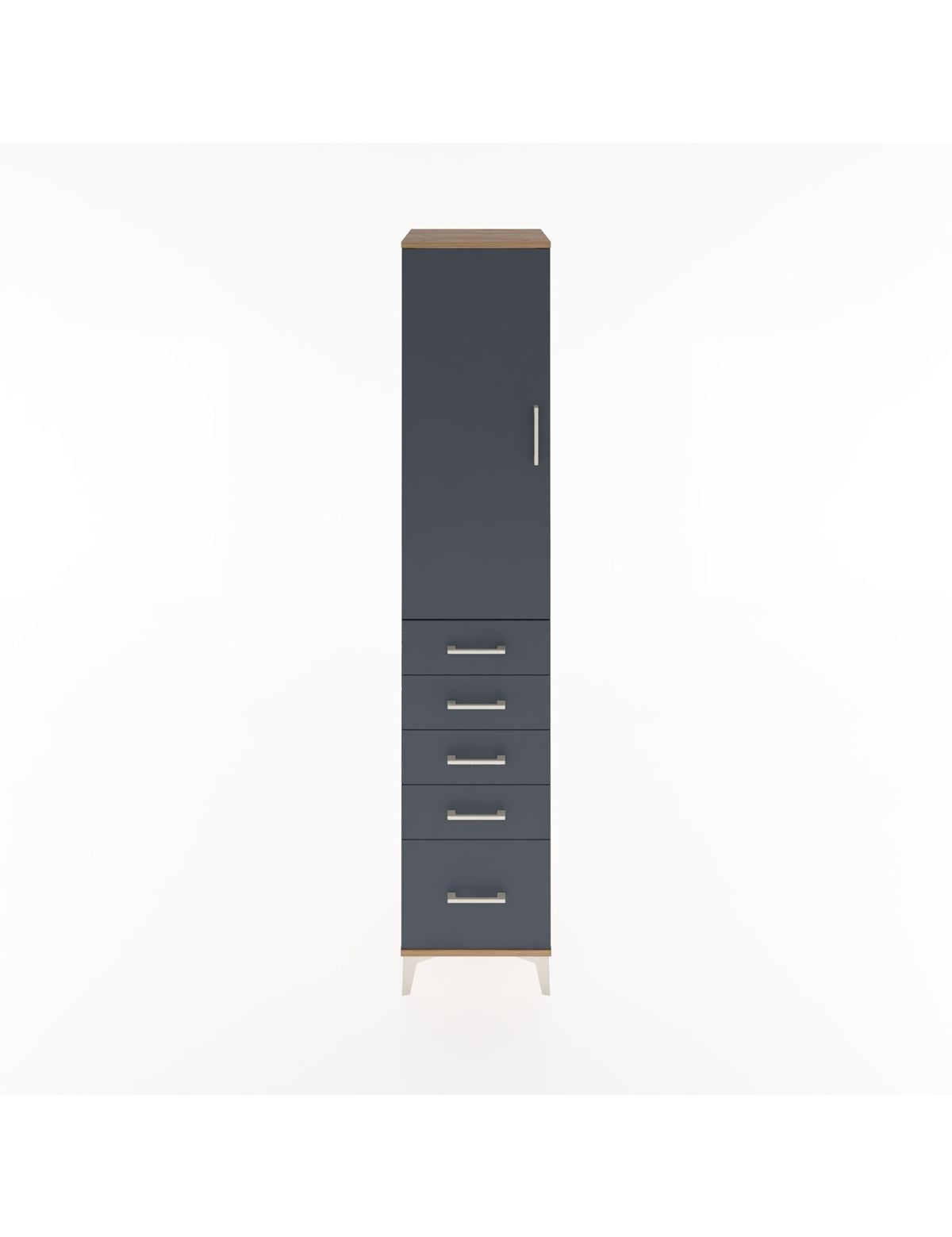 Hyperion Dolap 3 Raflı 5 Çekmeceli Tek Kapaklı 44x44x221 Çam-Antrasit