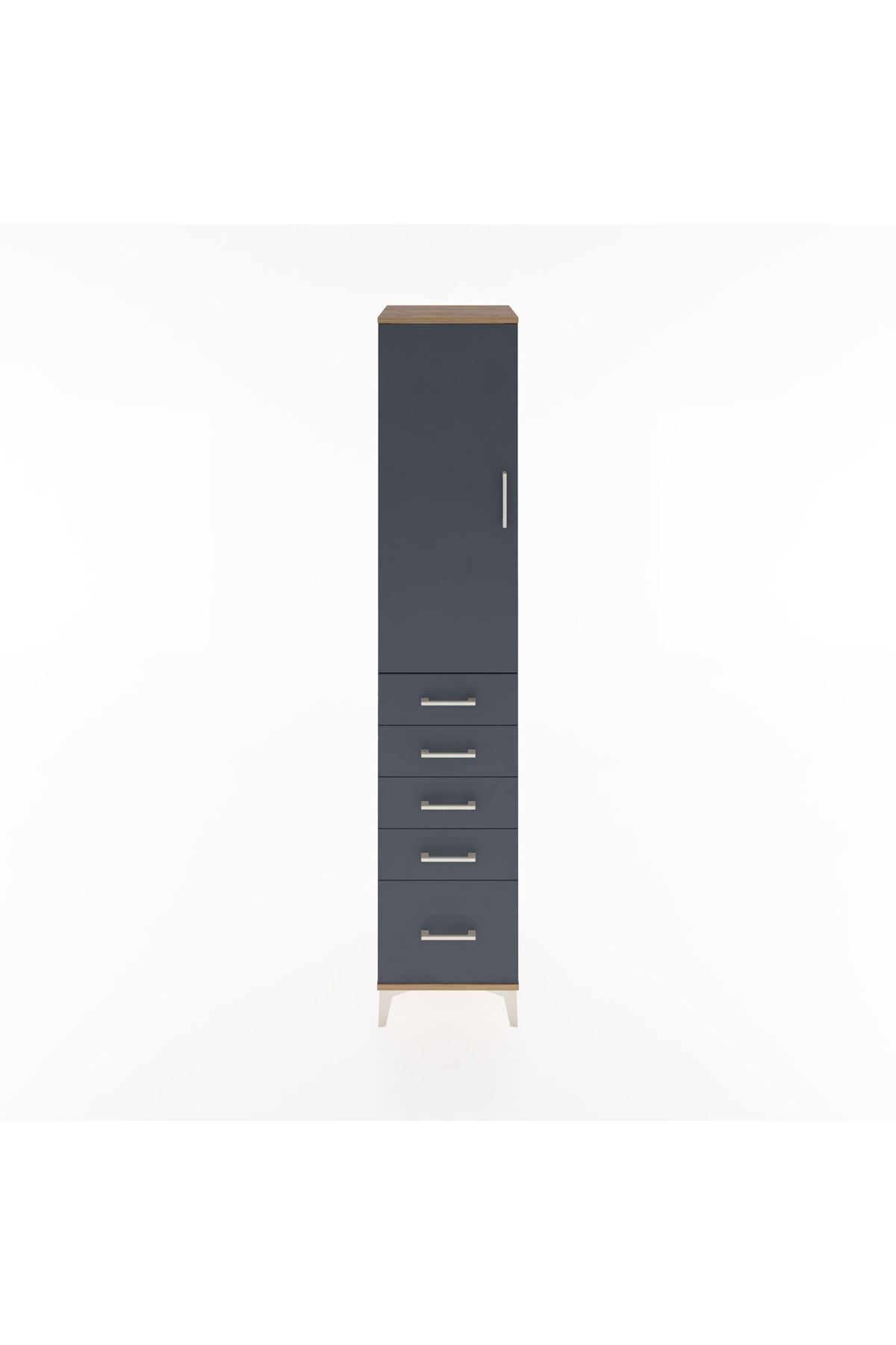 Hyperion Dolap 3 Raflı 5 Çekmeceli Tek Kapaklı 44x44x221 Çam-Antrasit