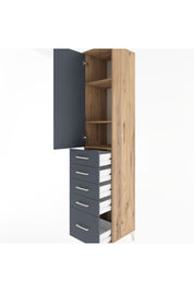 Hyperion Dolap 3 Raflı 5 Çekmeceli Tek Kapaklı 44x44x221 Çam-Antrasit