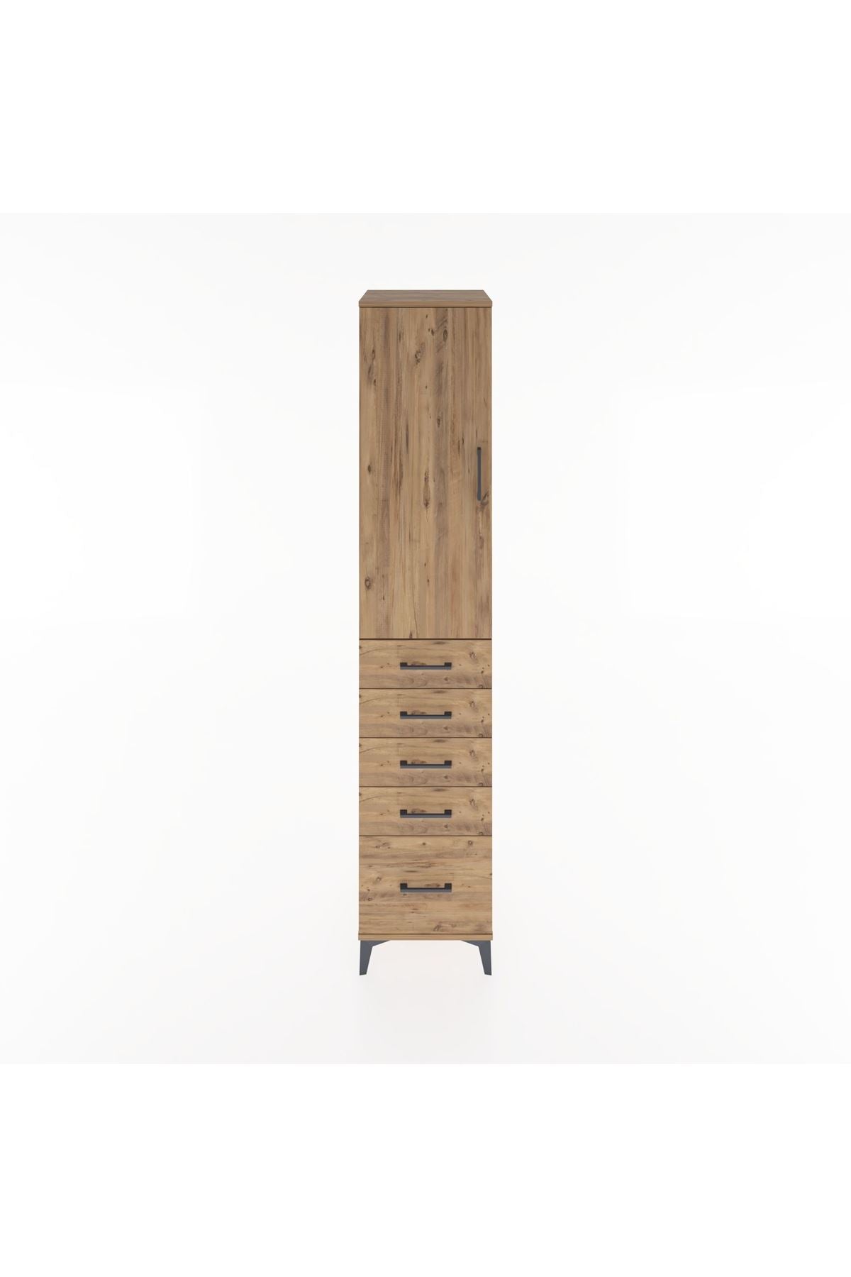 Hyperion Dolap 3 Raflı 5 Çekmeceli Tek Kapaklı 44x44x221 Çam-Çam