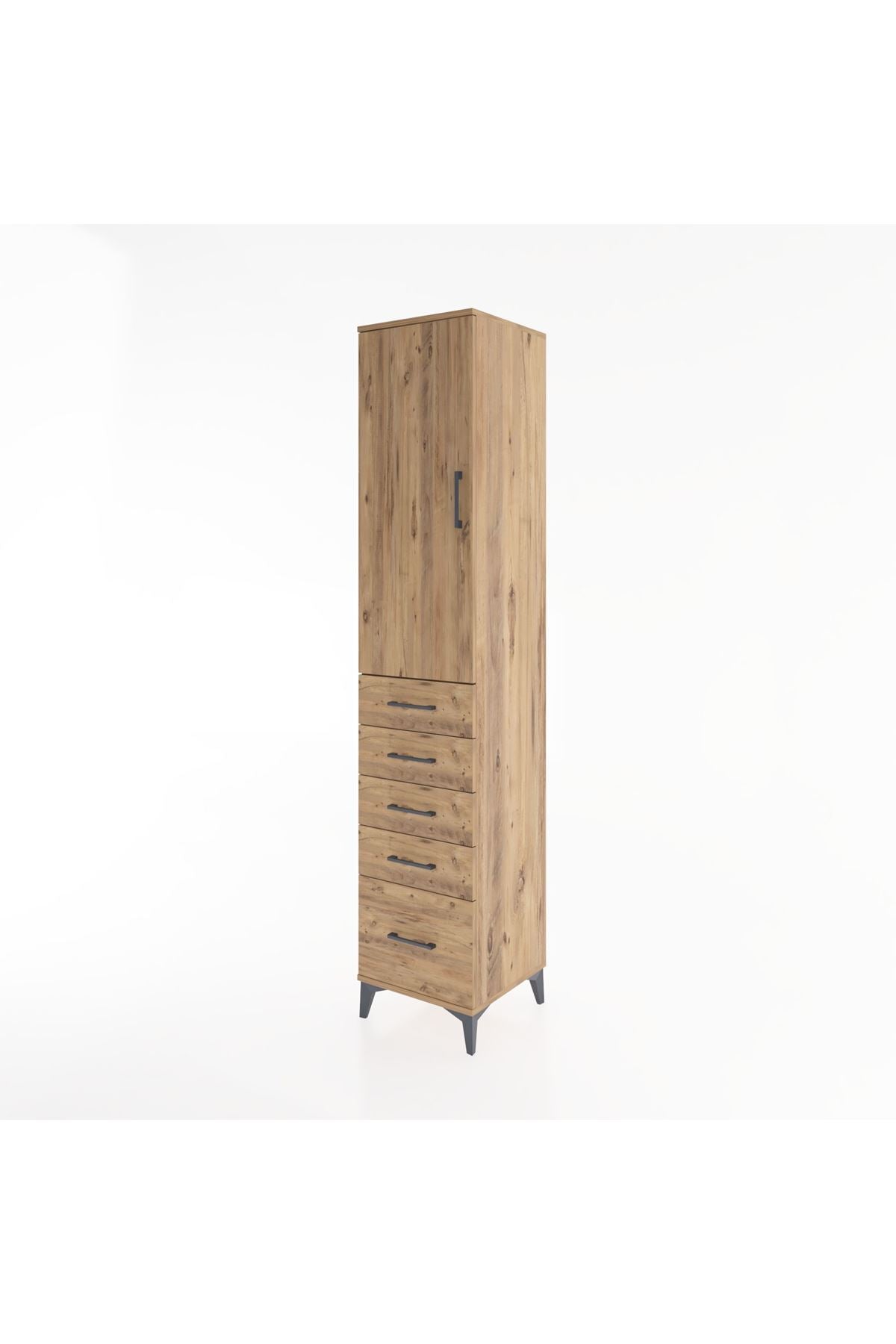 Hyperion Dolap 3 Raflı 5 Çekmeceli Tek Kapaklı 44x44x221 Çam-Çam