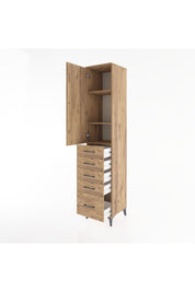 Hyperion Dolap 3 Raflı 5 Çekmeceli Tek Kapaklı 44x44x221 Çam-Çam