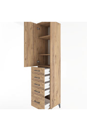 Hyperion Dolap 3 Raflı 5 Çekmeceli Tek Kapaklı 44x44x221 Çam-Çam