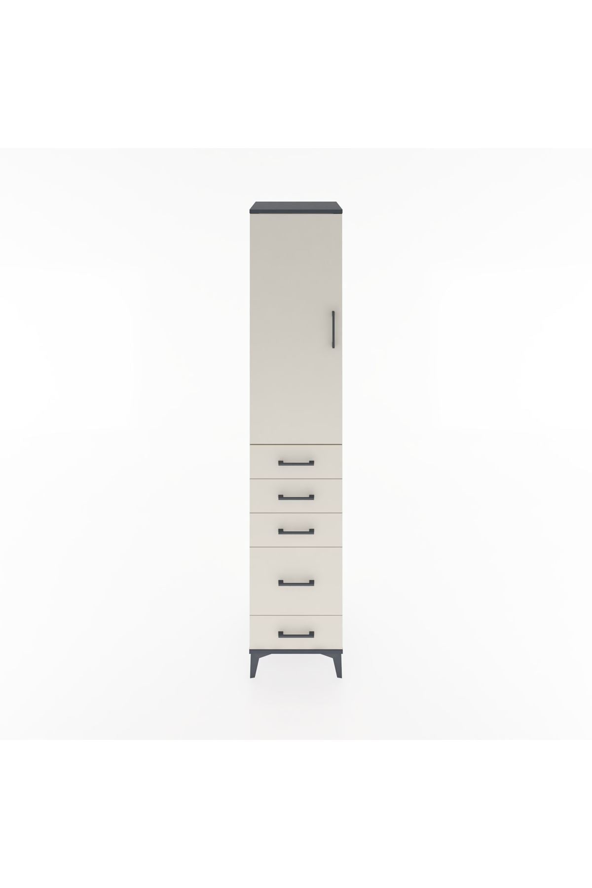 Hyperion Dolap 2 Raflı 5 Çekmeceli Tek Askılı 44x44x221 Antrasit-Aytaşı