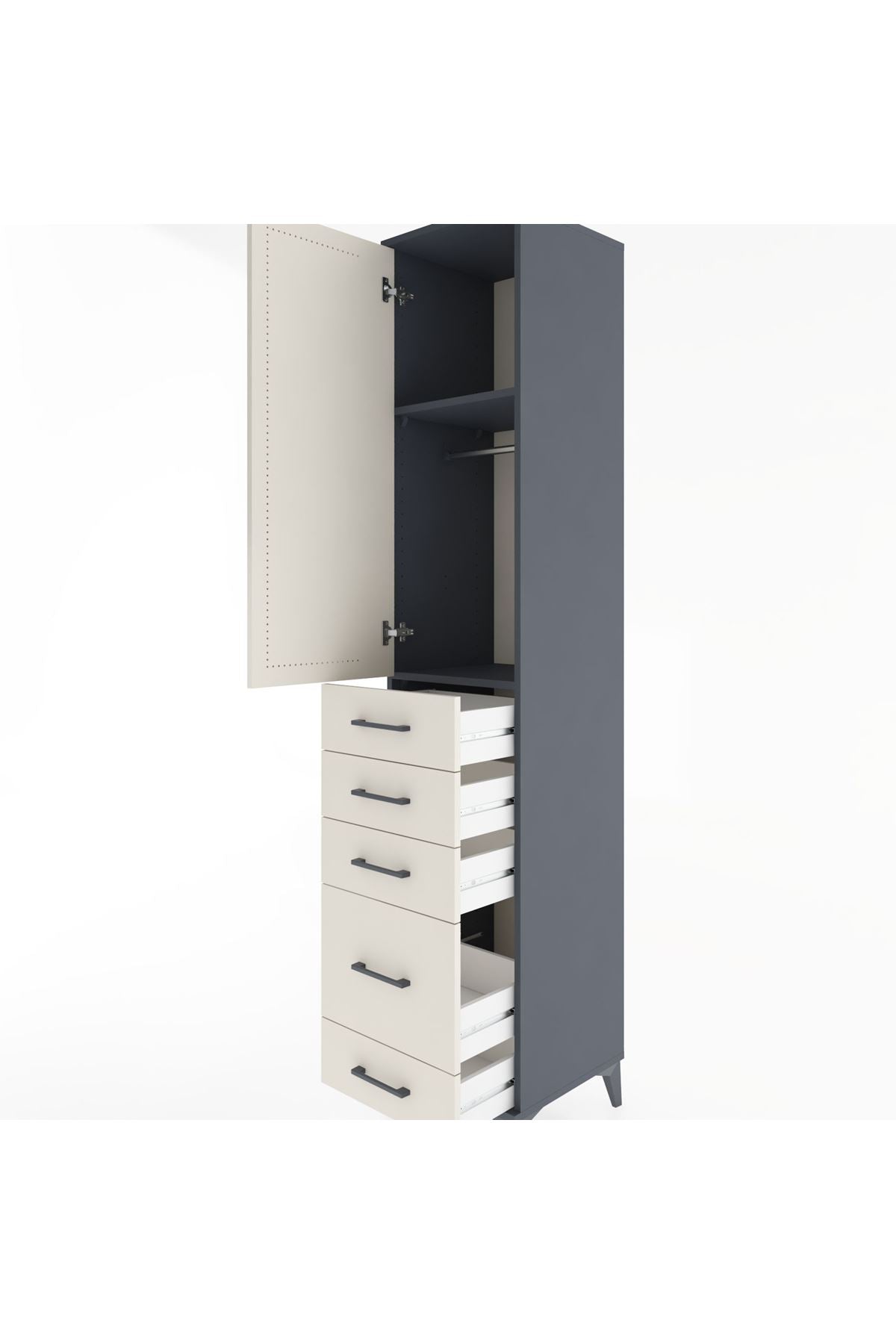 Hyperion Dolap 2 Raflı 5 Çekmeceli Tek Askılı 44x44x221 Antrasit-Aytaşı