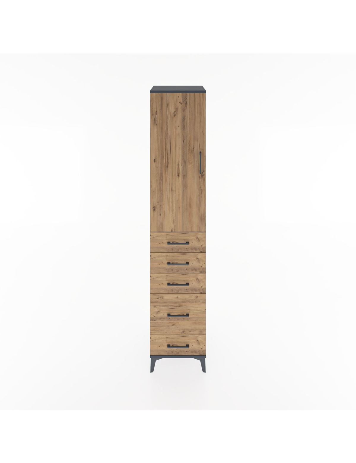 Hyperion Dolap 2 Raflı 5 Çekmeceli Tek Askılı 44x44x221 Antrasit-Çam