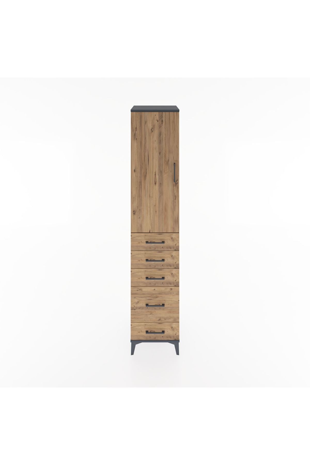 Hyperion Dolap 2 Raflı 5 Çekmeceli Tek Askılı 44x44x221 Antrasit-Çam