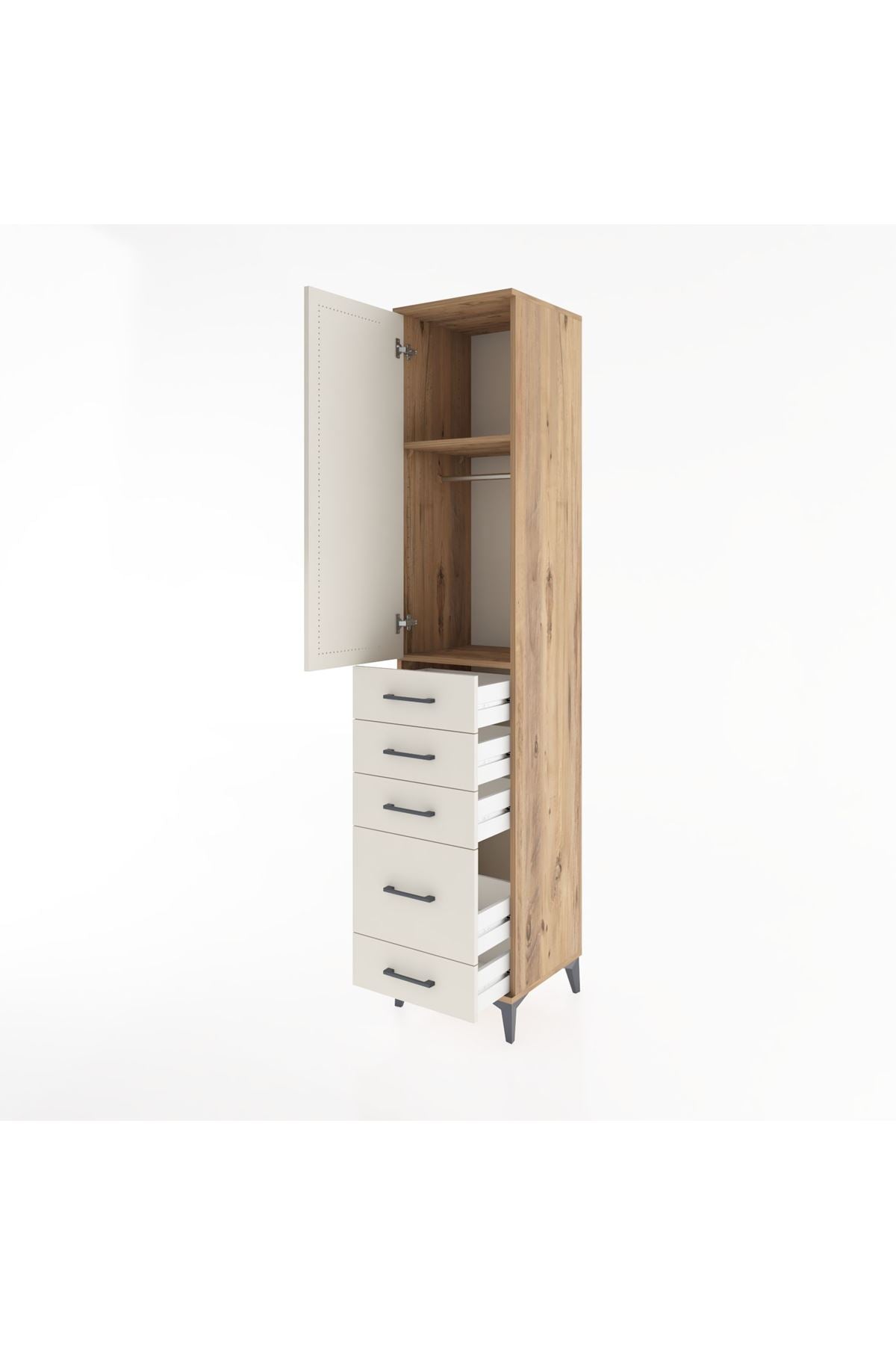 Hyperion Dolap 2 Raflı 5 Çekmeceli Tek Askılı 44x44x221 Çam-Aytaşı