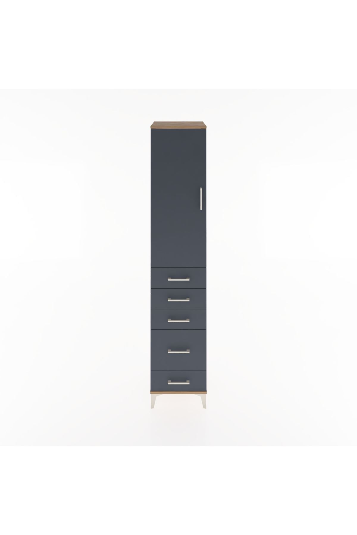 Hyperion Dolap 2 Raflı 5 Çekmeceli Tek Askılı 44x44x221 Çam-Antrasit