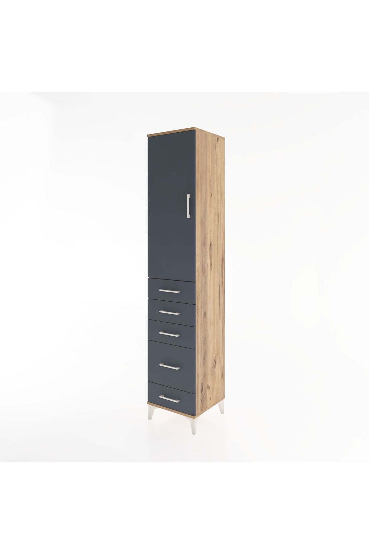 Hyperion Dolap 2 Raflı 5 Çekmeceli Tek Askılı 44x44x221 Çam-Antrasit