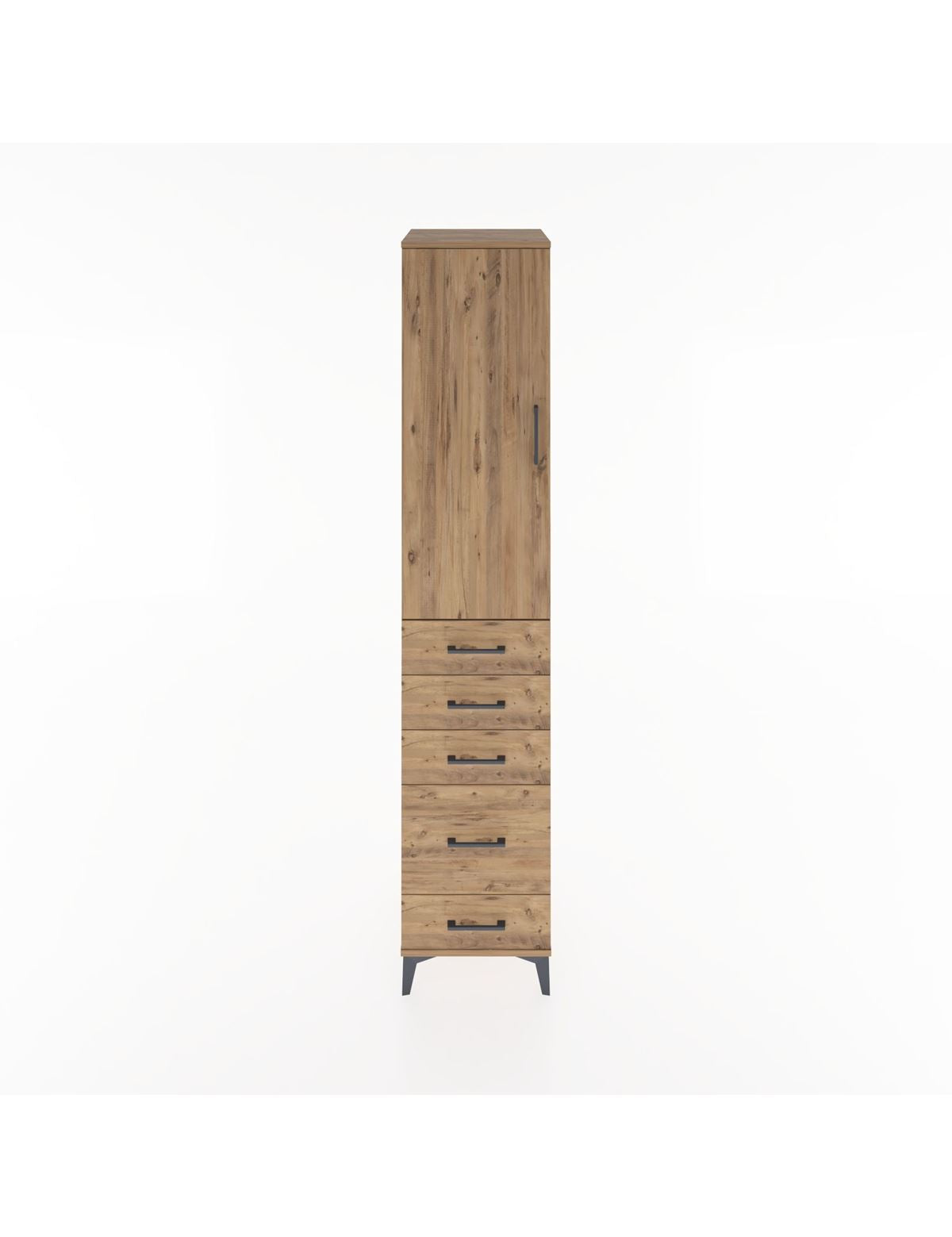 Hyperion Dolap 2 Raflı 5 Çekmeceli Tek Askılı 44x44x221 Çam-Çam