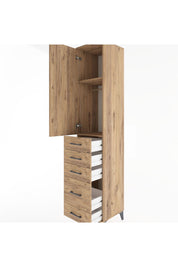 Hyperion Dolap 2 Raflı 5 Çekmeceli Tek Askılı 44x44x221 Çam-Çam