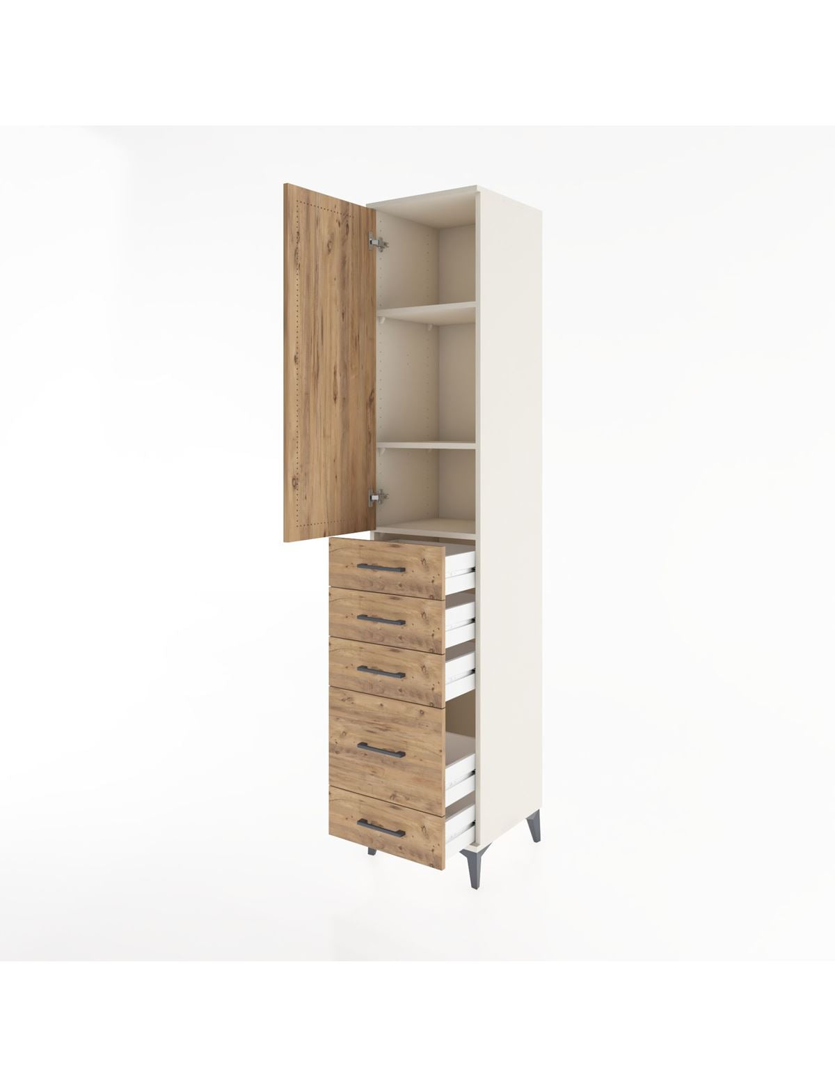 Hyperion Dolap 3 Raflı 5 Çekmeceli Tek Kapaklı 44x44x221 - S61M113V3B